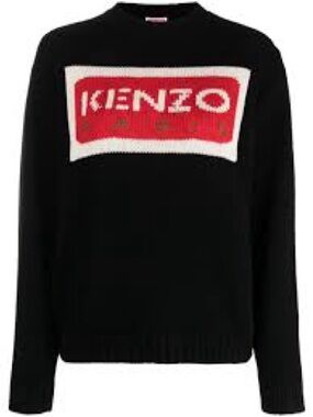 Kenzo Black Sweater with Red Logo Patch
